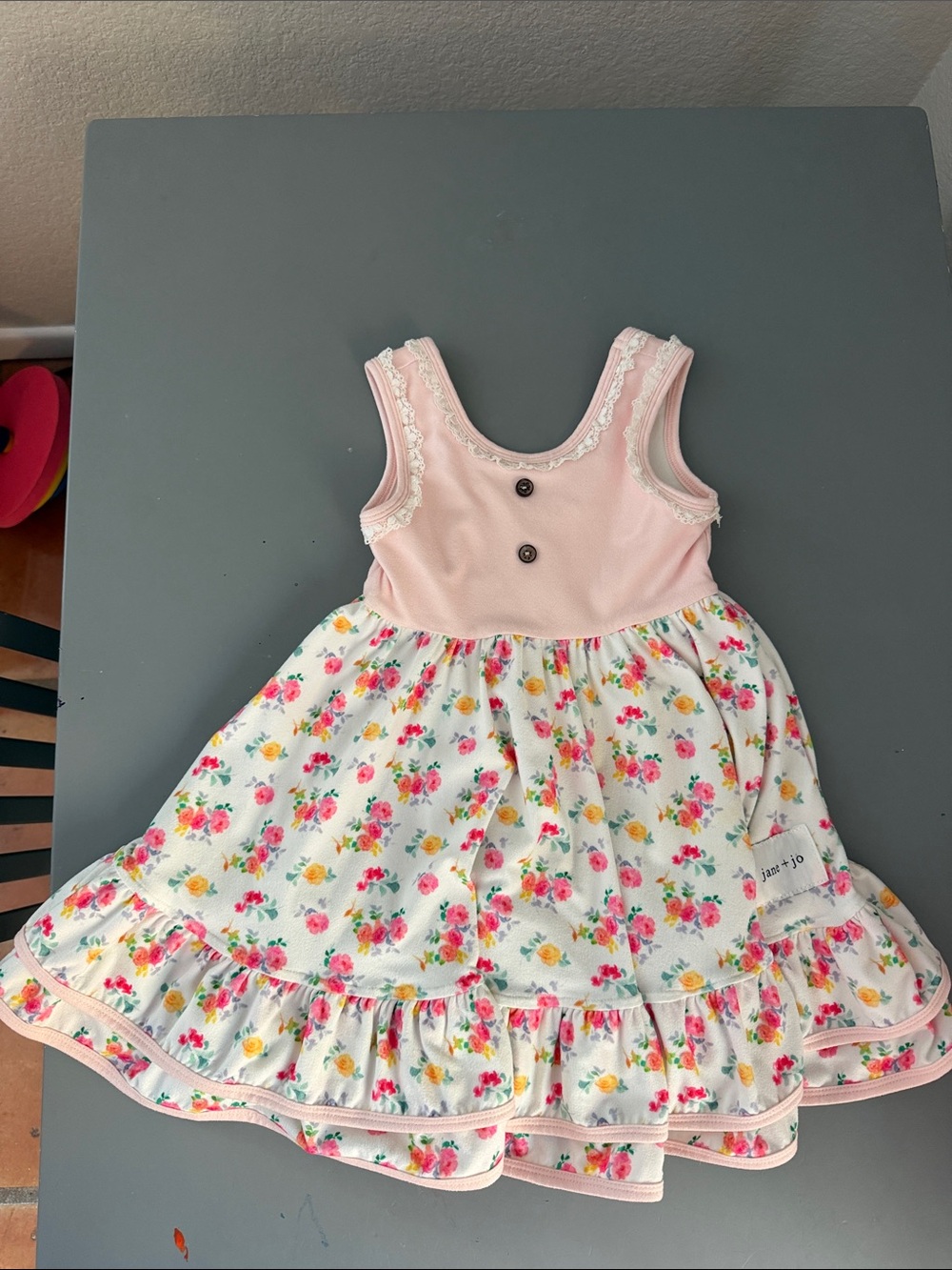 Girls Pink Floral Ruffle Summer Dress